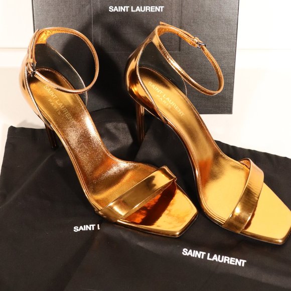 NWT & Box Yves Saint Laurent Strappy Heels in Egypt Gold - Picture 12 of 13
